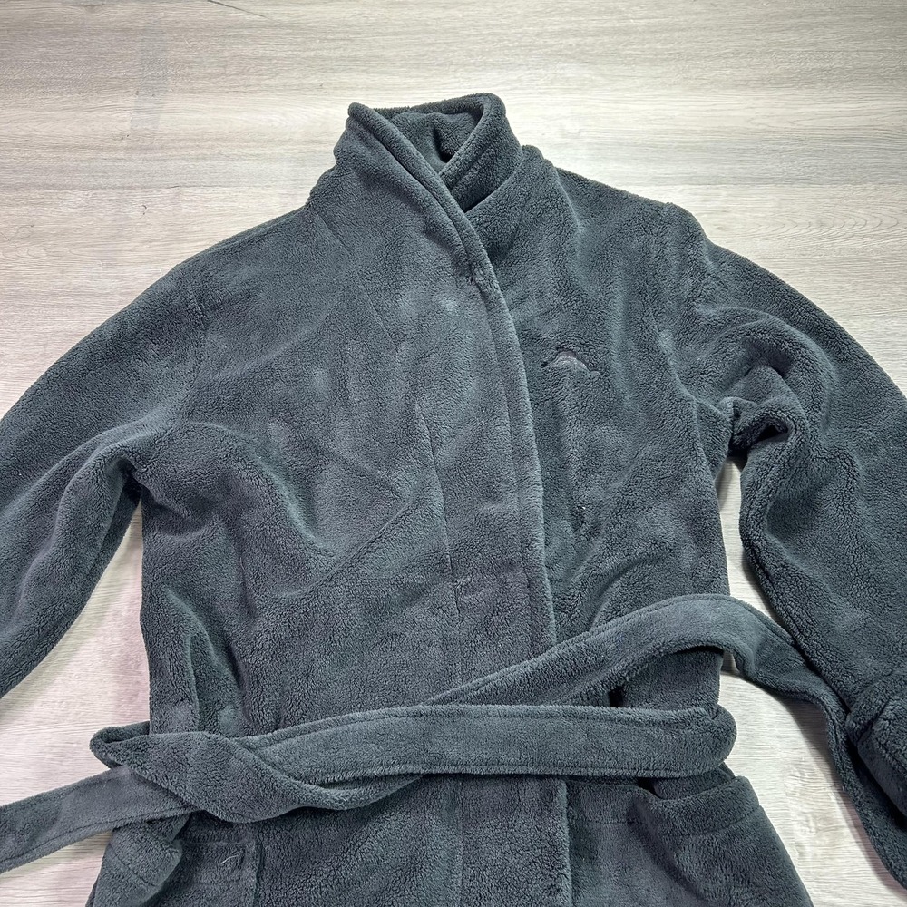 Tommy Bahama Robe Mens Medium Gray Fleece Belted Lounge Sleepwear Bathrobe - Picture 5 of 11